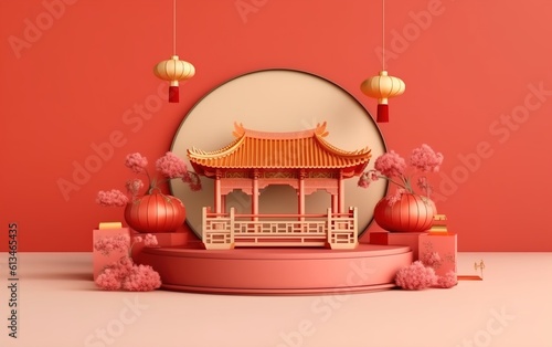 Autumn Festival greeting banner. Cute rabbits,moon scenery in the night forest.Happy Mid Autumn Festival.illustration