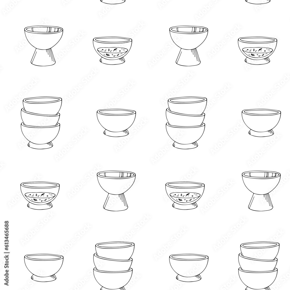 Seamless vector pattern with a tea party theme.  Japanese tea ceremony devices.