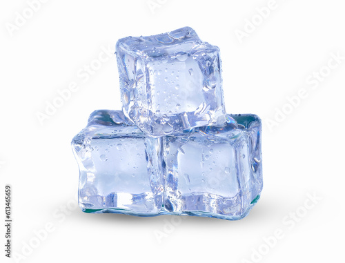 Three ice cubes isolated on white background with clipping path