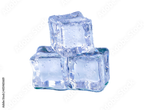 Three ice cubes isolated on transparent background PNG image