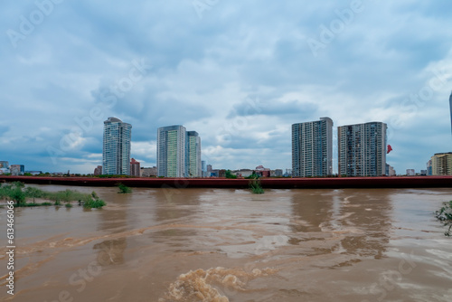 Floods. Flood. Streets, promenades and beach flooded. Rains and storms. Storm. Hurricane.  Mediterranean. Dead. Disappeared.  Heavy rain. Medicane. 2023. Cyclone. Babet. Bernard. Tej. Yemen. Oman. photo