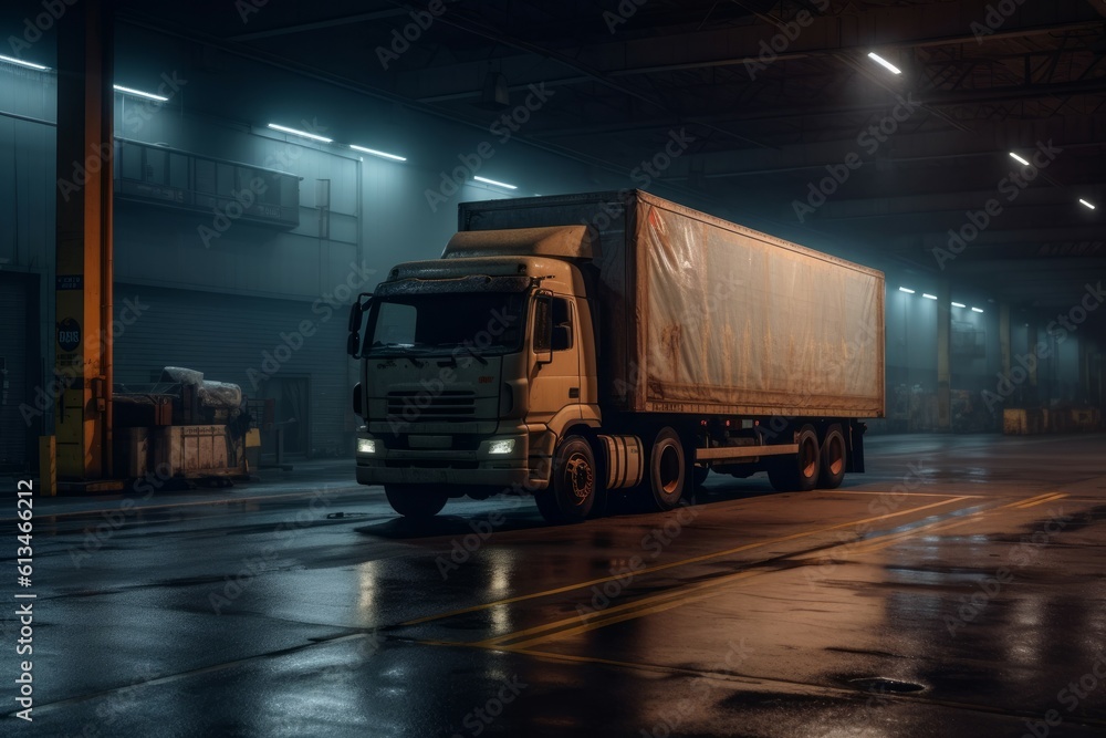 Trailer truck warehouse. Generate Ai