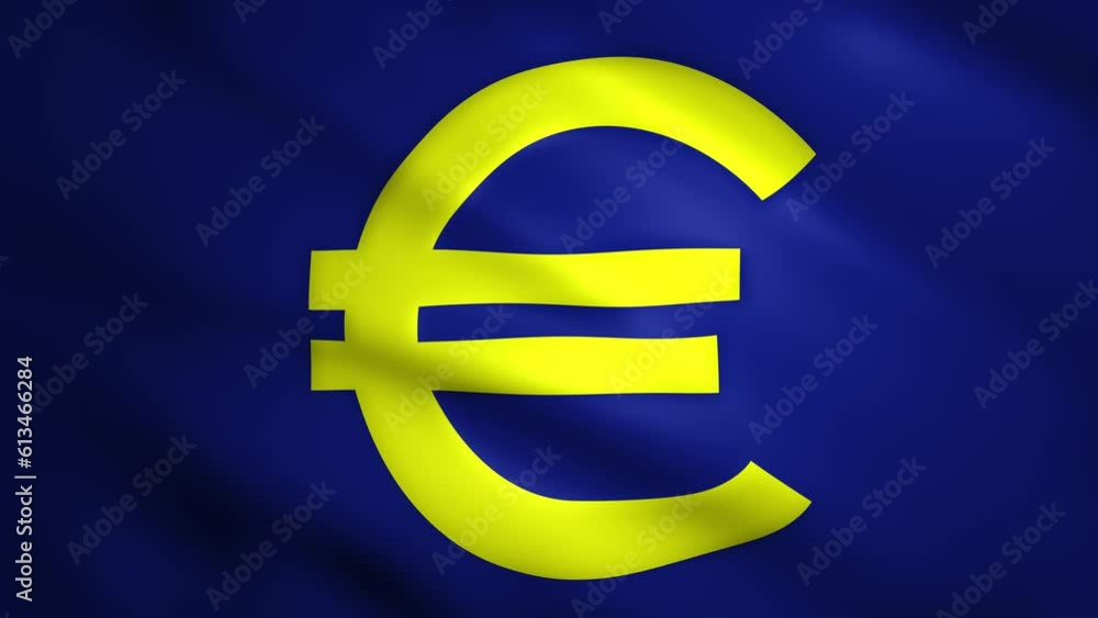 Euro symbol moves on the fabric of the flag Euro symbol moves on the fabric of the flag
