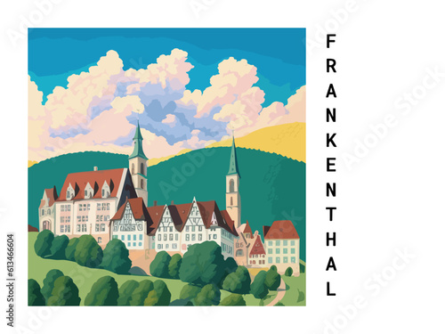 Frankenthal: Vintage artistic travel poster with a German scenic panorama and the title Frankenthal photo