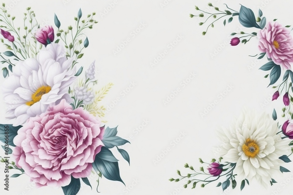 Beautiful floral background with spring flowers. Floral frame AI Generative