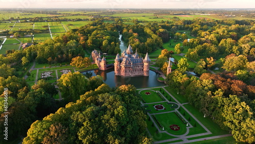 Aerial view on a Kasteel de Haar Utrecht Netherlands