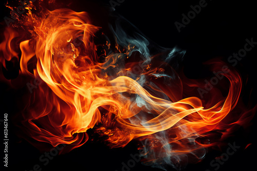 Fire flames on black background, generative ai
