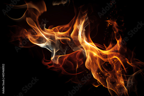 Fire flames on black background, generative ai