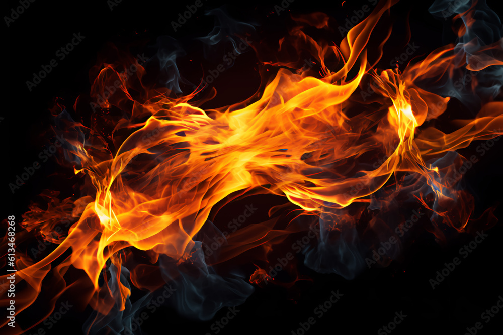 Fire flames on black background, generative ai Fire flames on black background, generative ai