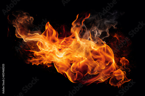 Fire flames on black background, generative ai © MUS_GRAPHIC