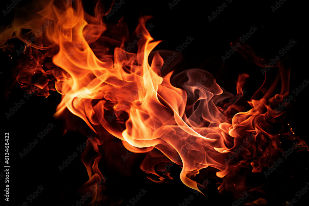 Fire flames on black background, generative ai Fire flames on black background, generative ai