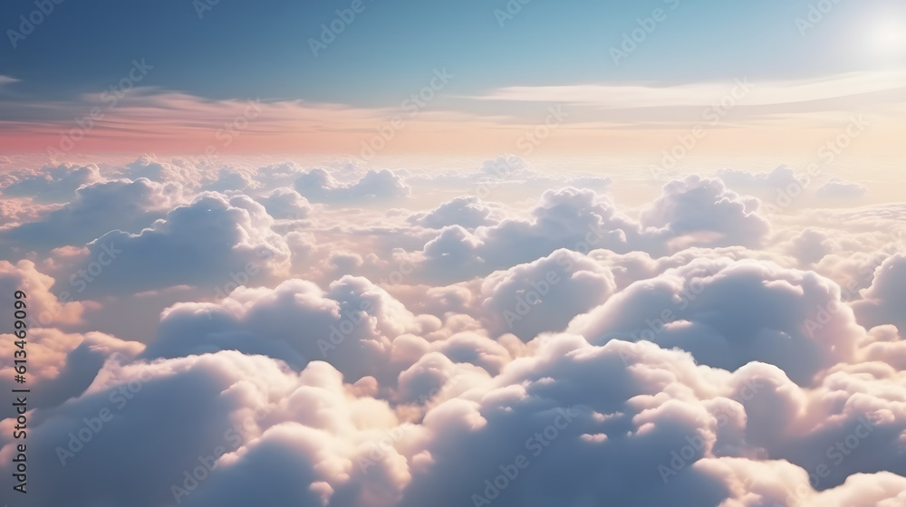 Beautiful pastel cloudscape. Fluffy clouds in the sky. Horizon from a plane. Weather and overcast dawn. Beautiful pastel cloudscape. Fluffy clouds in the sky. Horizon from a plane. Weather and overcast dawn.
