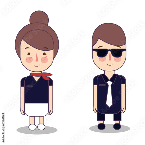 air stewardess cabin crew airline professional job wearing uniform and piliceman patrol officer guard safety protection crime prevention