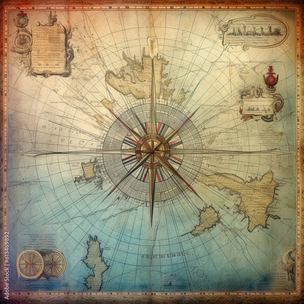 Nautical chart with boats. old map. Generative AI.