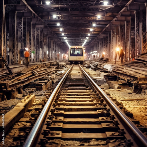 Train track under construction. Generative AI.
