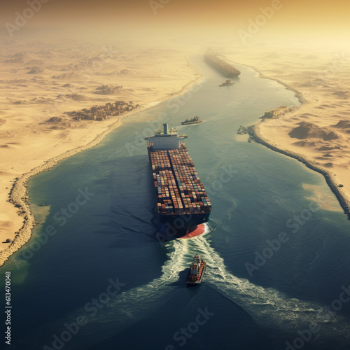 Suez Canal. Generative AI. photo