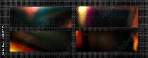 Retro flare photo overlay with hologram and dust texture. Old film filter with dust effect set for rustic photography with noise. Abstract blurry gradient with scratch for picture in album design.