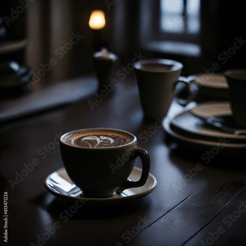 Cup of coffee on a wooden table