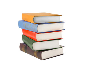 Stack of colorful books isolated on white background