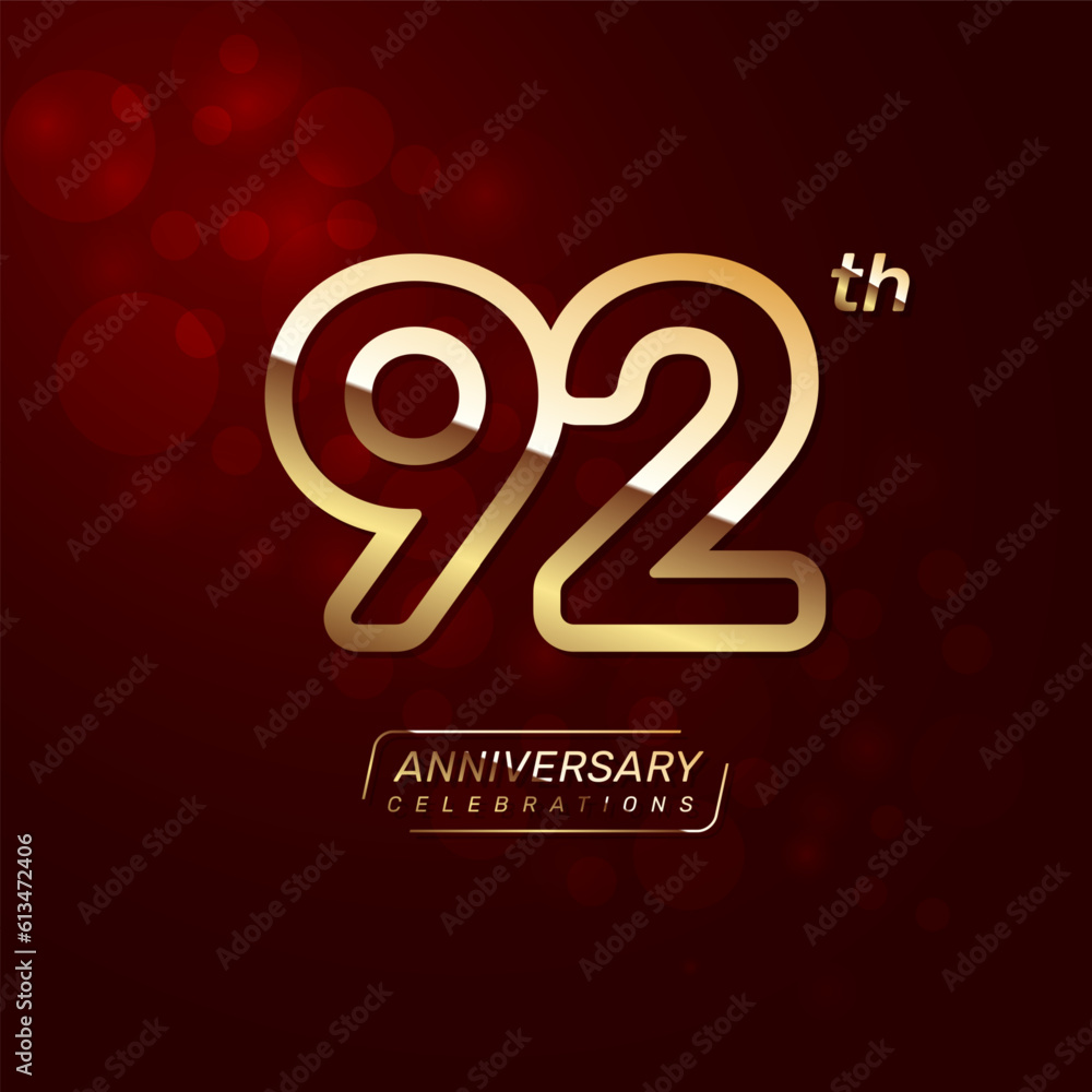 92th year anniversary logo design with a double line concept in gold color