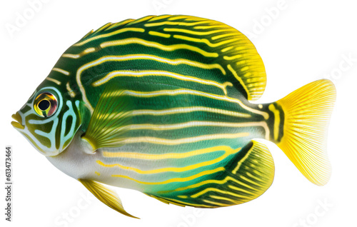 Green Zebrasoma xanthurum fish on the transparent background PNG. AI generative.