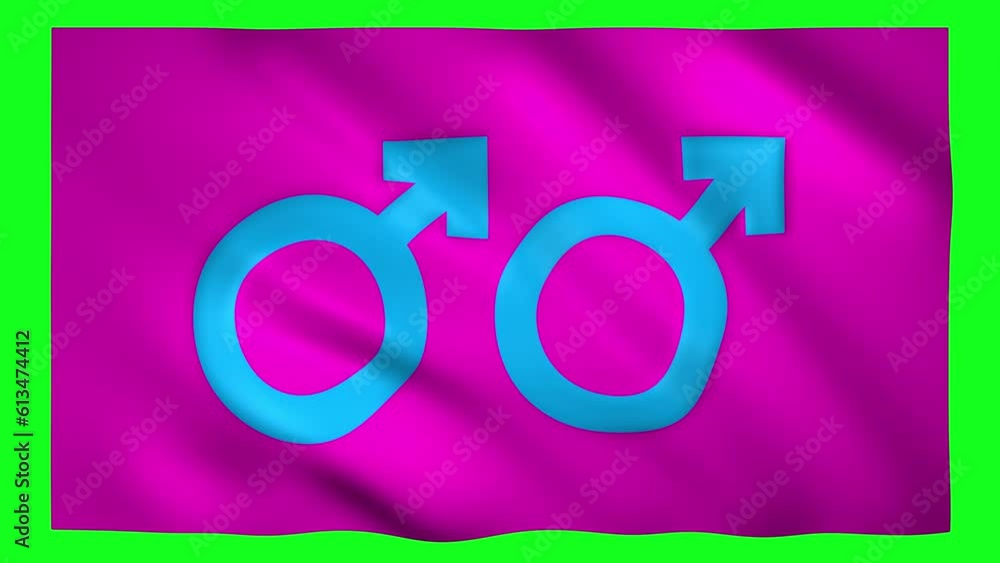 Gay and male gender symbol on the flag on green screen for chroma key Gay and male gender symbol on the flag on green screen for chroma key