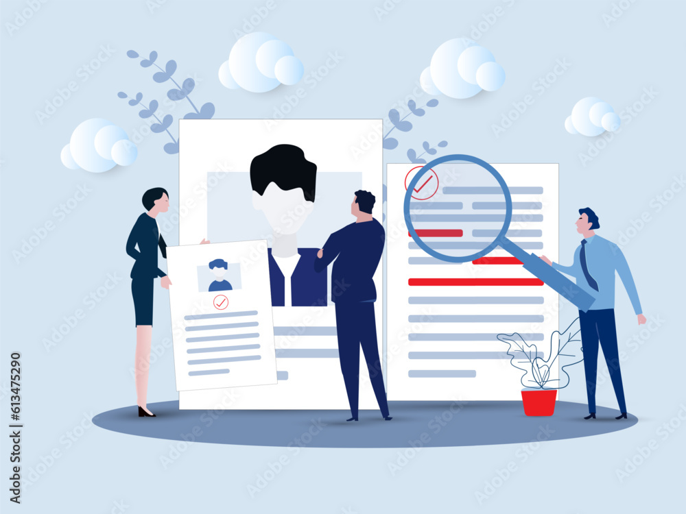 KYC or know your customer with business verifying the identity of its clients concept at the partners-to-be through a magnifying glass vector illustrator. - obrazy, fototapety, plakaty 
