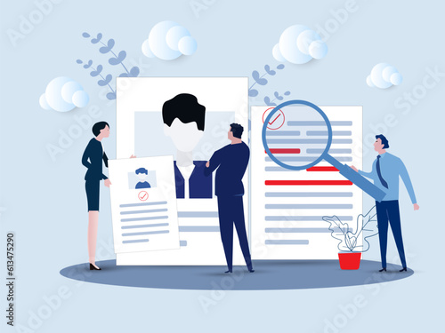 KYC or know your customer with business verifying the identity of its clients concept at the partners-to-be through a magnifying glass vector illustrator.