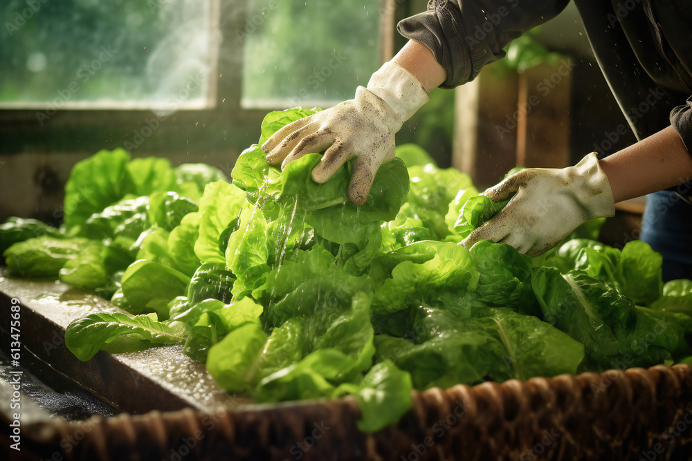 Lettuce salad washing, created with AI tools.