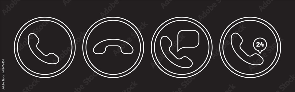 Call phone white line icon set Call phone white line icon set