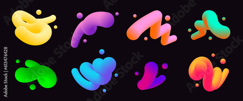 Abstract multicolored 3d twisted lines with gradients dots. Trendy vector blend art