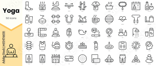 Set of yoga Icons. Simple line art style icons pack. Vector illustration