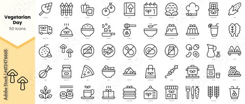 Set of world vegetarian day Icons. Simple line art style icons pack. Vector illustration photo