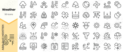 Set of weather Icons. Simple line art style icons pack. Vector illustration
