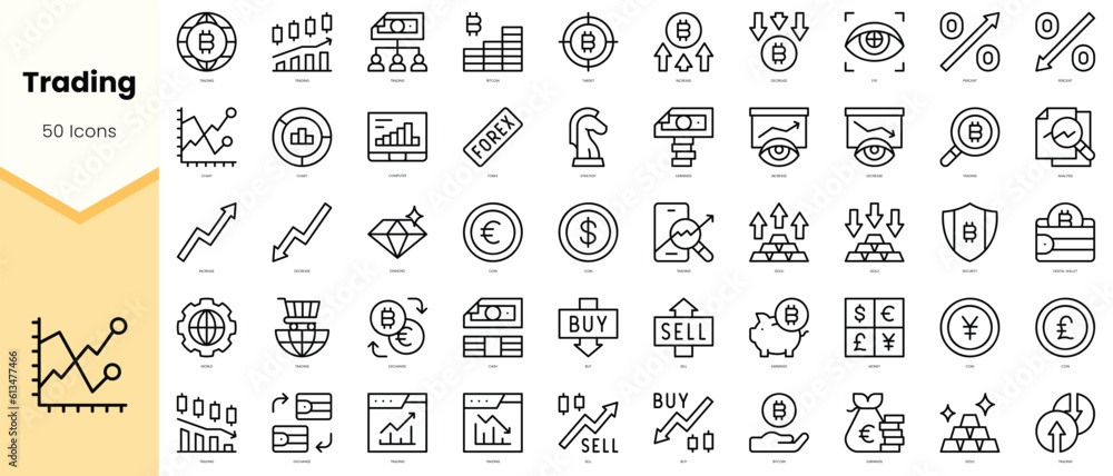 Set of trading Icons. Simple line art style icons pack. Vector illustration