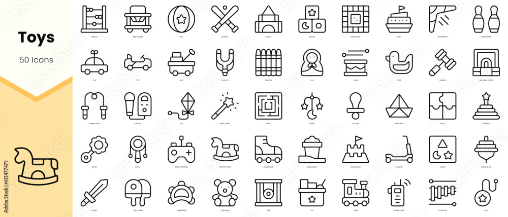 Set of toys Icons. Simple line art style icons pack. Vector illustration - obrazy, fototapety, plakaty 