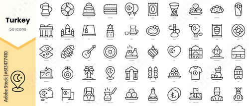 Set of turkey Icons. Simple line art style icons pack. Vector illustration photo