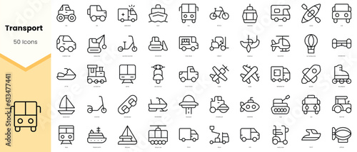 Set of transport Icons. Simple line art style icons pack. Vector illustration