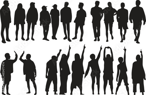 group of people silhouettes transparent background, editable and named layers