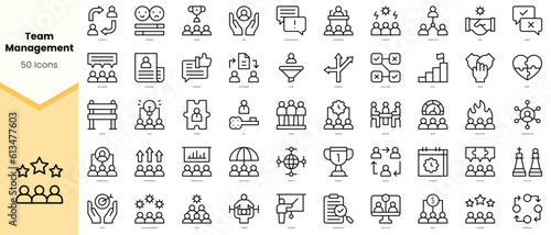 Set of team management Icons. Simple line art style icons pack. Vector illustration
