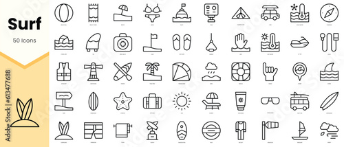 Set of surf Icons. Simple line art style icons pack. Vector illustration