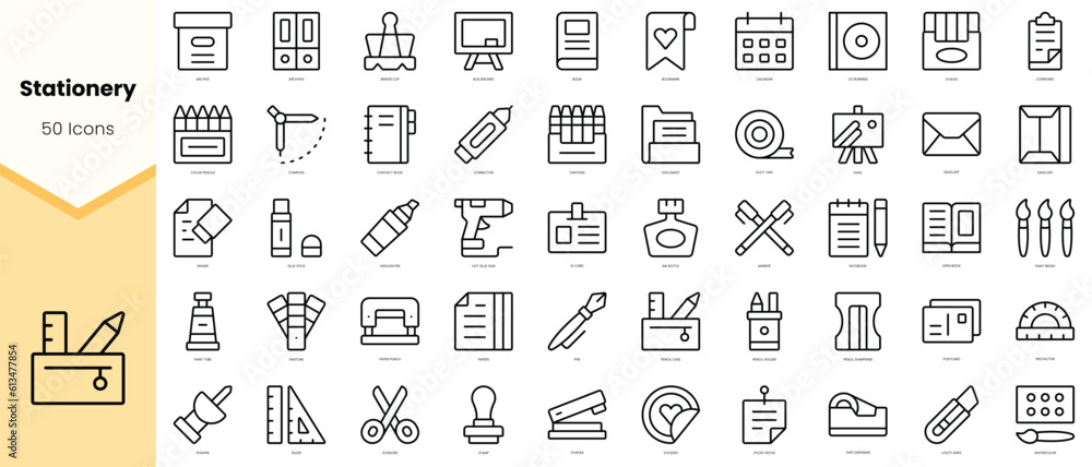 Set of stationery Icons. Simple line art style icons pack. Vector illustration - obrazy, fototapety, plakaty 