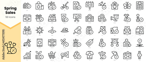 Set of spring sales Icons. Simple line art style icons pack. Vector illustration