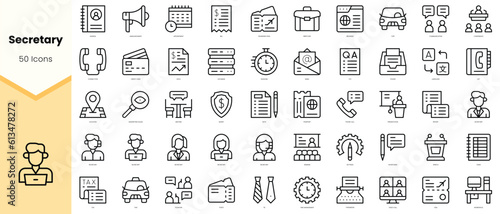 Set of secretary Icons. Simple line art style icons pack. Vector illustration