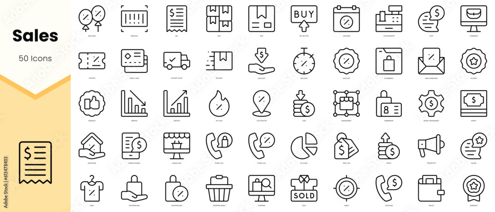Set of sales Icons. Simple line art style icons pack. Vector illustration