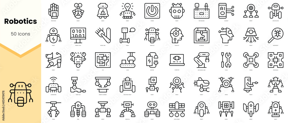 Set of robotics Icons. Simple line art style icons pack. Vector illustration