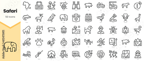 Set of safari Icons. Simple line art style icons pack. Vector illustration