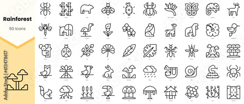 Set of rainforest Icons. Simple line art style icons pack. Vector illustration