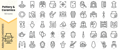 Set of pottery and ceramics Icons. Simple line art style icons pack. Vector illustration