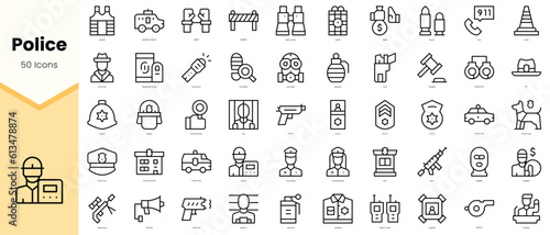 Set of police Icons. Simple line art style icons pack. Vector illustration